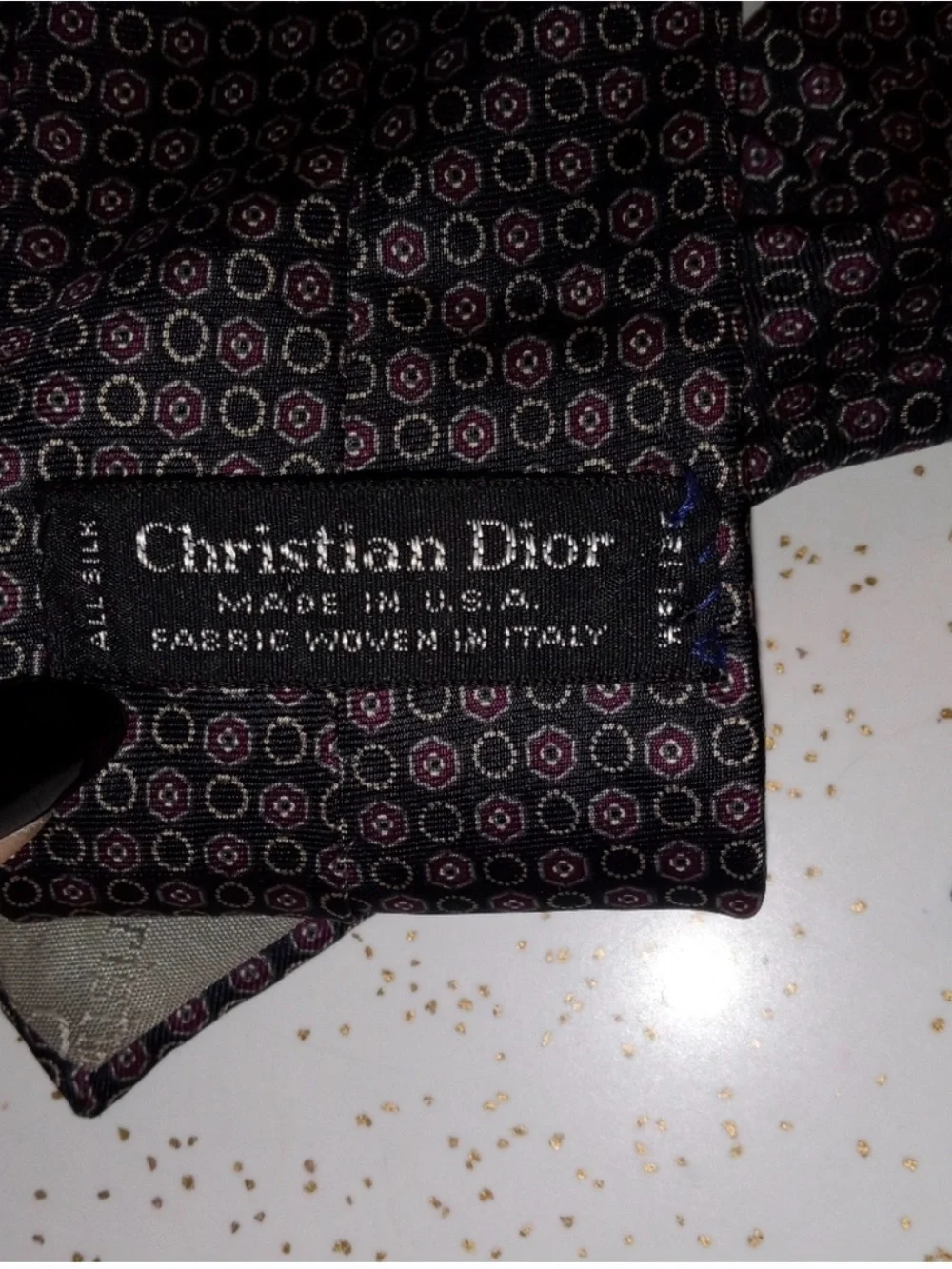 Vintage Christian Dior Silk Tie Burgundy Black Geometric